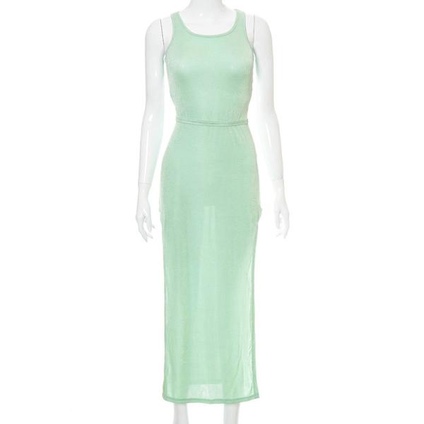 Casual Sleeveless Womens Party Maxi Dresses Lace Up Halter Split