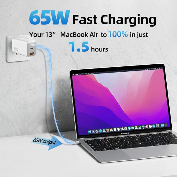 Foldable 3 Ports Fast Charging Wall Charger 65W USB A USB C Wall Charger