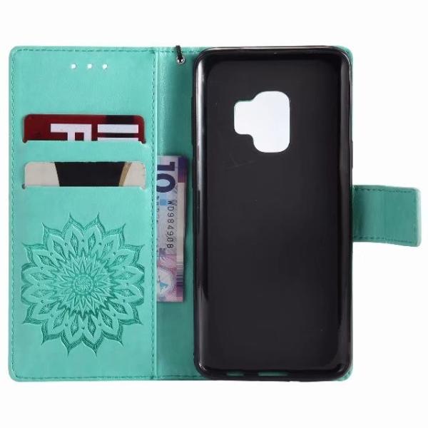 Samsung S9 Leather Protective Folio Magnetic Kickstand Cover Mobile Phone Case with Sunflower Embossed