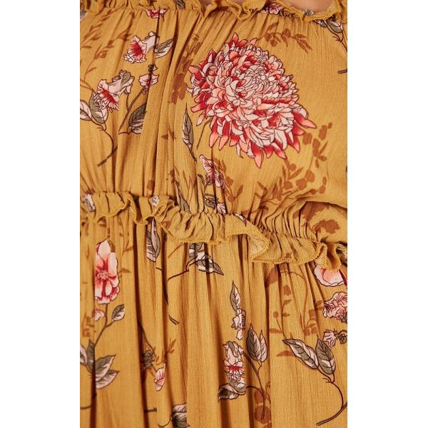 Boho Summer Printed Mustard Floral Mini Women Casual Dresses