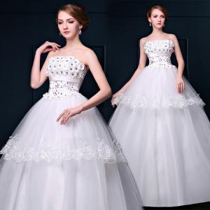 China Hot Sale Appliques Beading Wedding Dress White Princess Waist Organza Wedding Dress wholesale