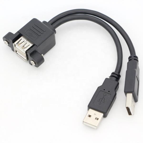 Screw Locking 0.5M 1M Male to Female Dual USB 2.0 Panel Mount Extension Cable