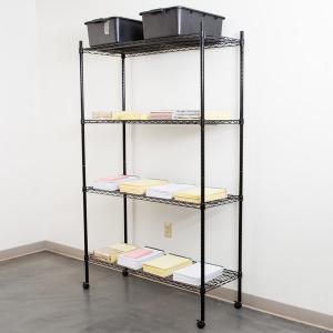 China Black Epoxy Office Book Rack Unit / Mobile Metal Storage Shelves on sale