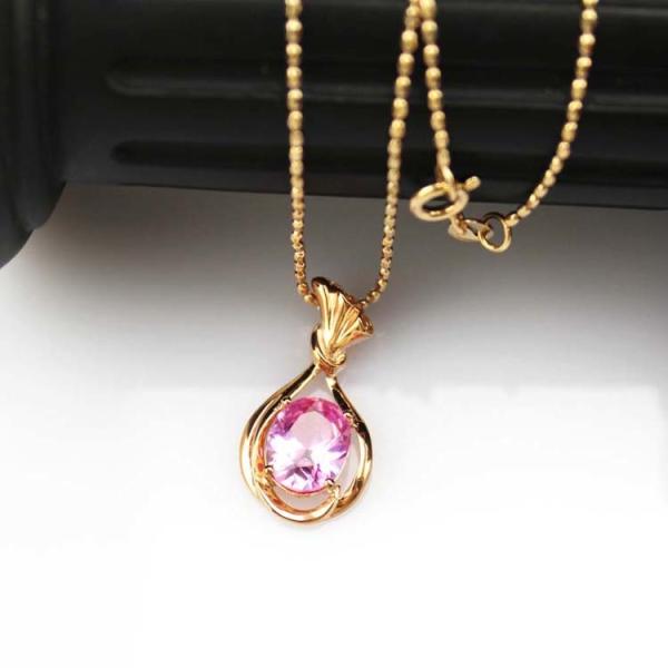 Rose Gold Plated 925 Silver Chain Oval Pink Cubic Zircon Pendant Necklace(P06)