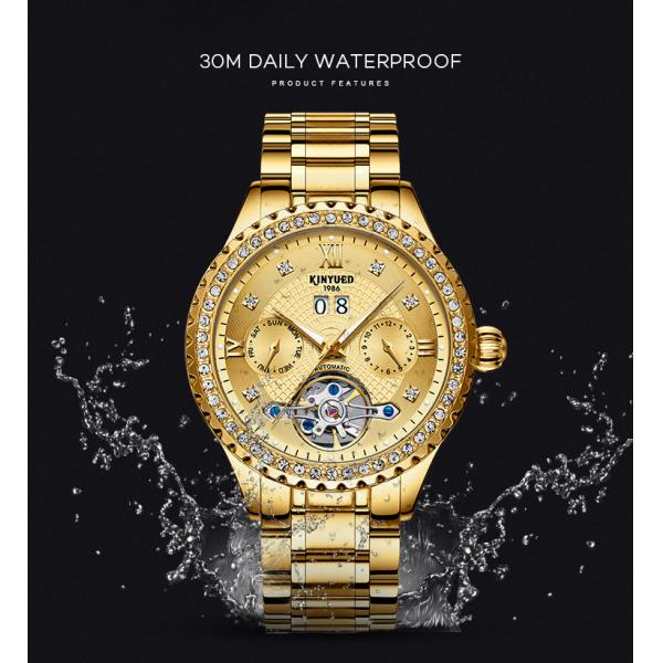 KINYUED Luxury Brand Watches Chronograph Men Sports Stainless Steel Waterproof Mechanical Watch