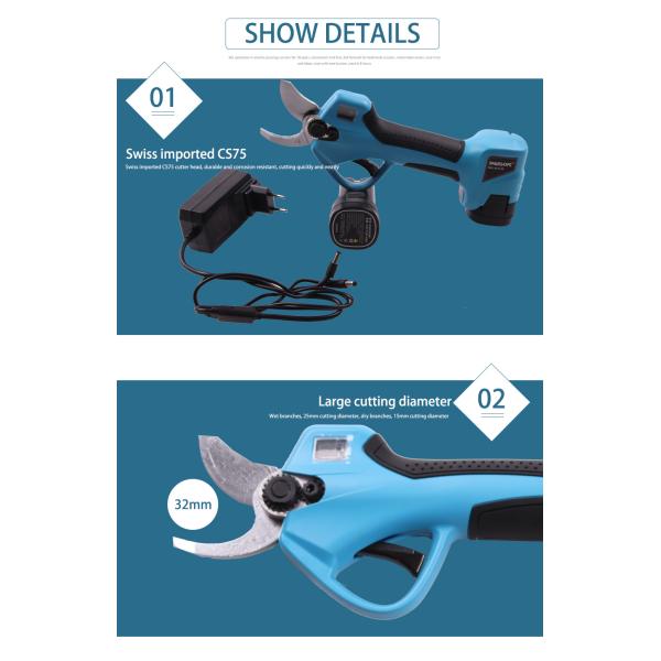 Swansoft LED Display Li-ion battery powered cordless electric pruning operated tree prunner cutting scissors pruner