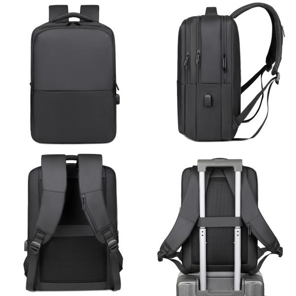 Simple Classic Luxury Business Style USB Nylon Lining Durable Lightweight Anti-Theft Waterproof Black Laptop Backpack