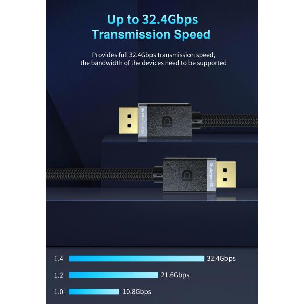 1.2 144Hz Gold Plated 8K Displayport Cable DP1.4 VESA Certified HBR3 DSC