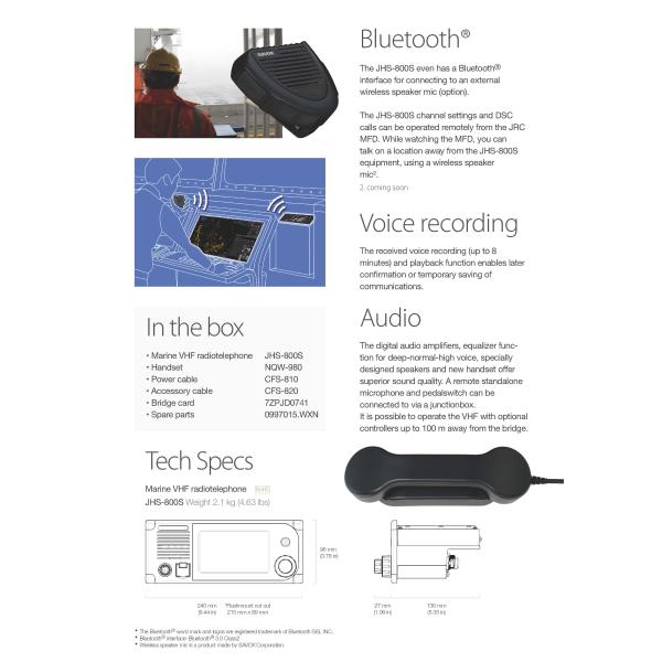 JRC JHS-800S new 5-inch touch screen controlled Class A VHF radio Global Maritime Distress And Safety System