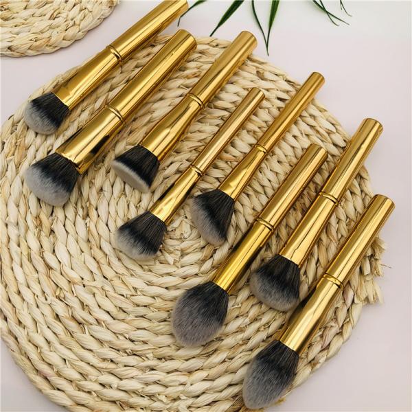 Soft Bristles Synthetic Fiber Makeup Brushes Set Gold Metal Handle Ferrule