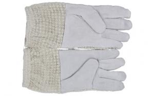 China Three Layer Cotton Mesh Goatskin Beekeeping Gloves with White Short  Sleeve wholesale
