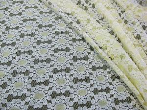 China Soft Yellow Cotton Nylon Lace Fabric Dot Floral Knitted For Lace Dress CY-DK0034 wholesale