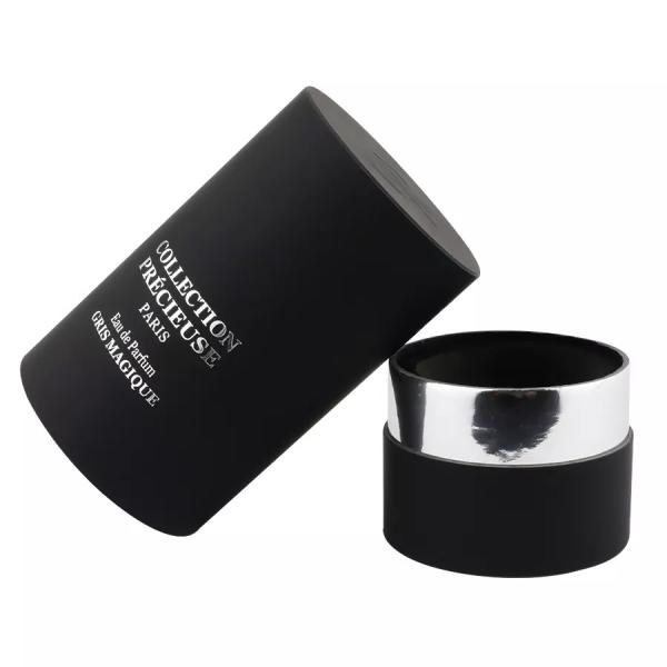 Flat Top Black Round Perfume Tube Packaging with EVA Insert Silver Stamping Cosmetic Tube Packaging