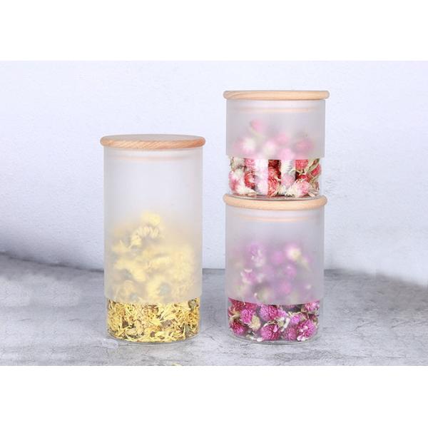 Yf0903 Frosted Glass Jar For Food / Glass Storage Jar With Bamboo Lid