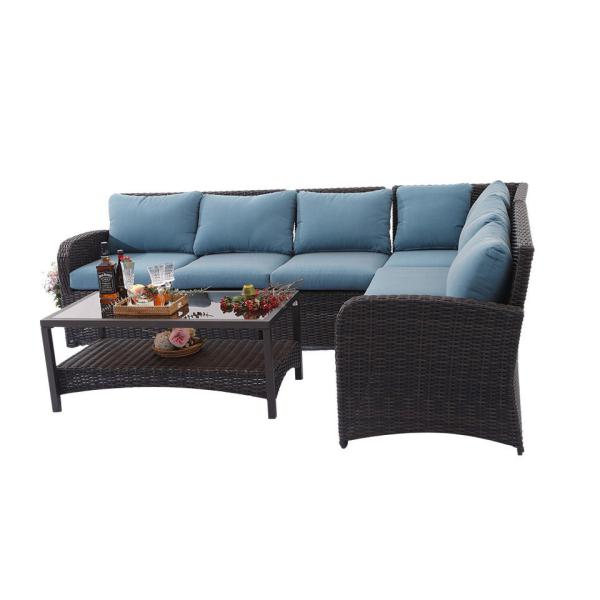 Patio Furniture Set Outdoor Sectional Sofa Conversation Set All Weather Wicker Rattan Couch Dining Table & Chair
