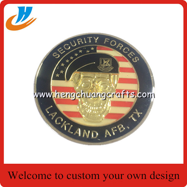 Soft enamel paint metal challenge coin with silver plated different edges