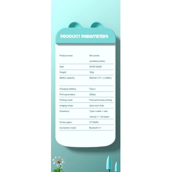 Compact BT Inkless Printer Mini 80mm Thermal Receipt Sticker