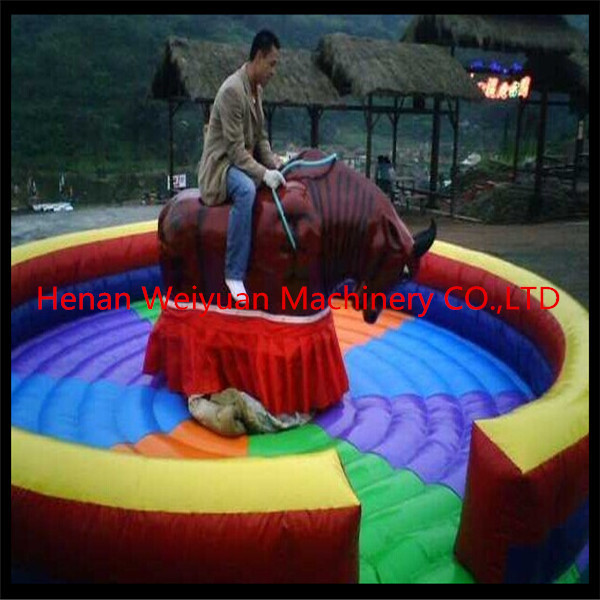 Giant Mechanical Rodeo Bull With Inflatable Mattress Interactive Game In