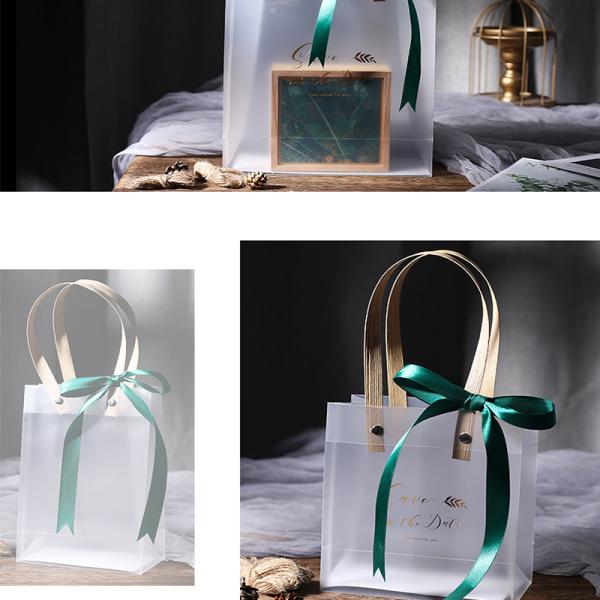 Semi Clear Plastic Gift Bags With Brown Handle Wedding Gift Packaging Bags Birthday Handbag Party Favors PP Gift Wrap