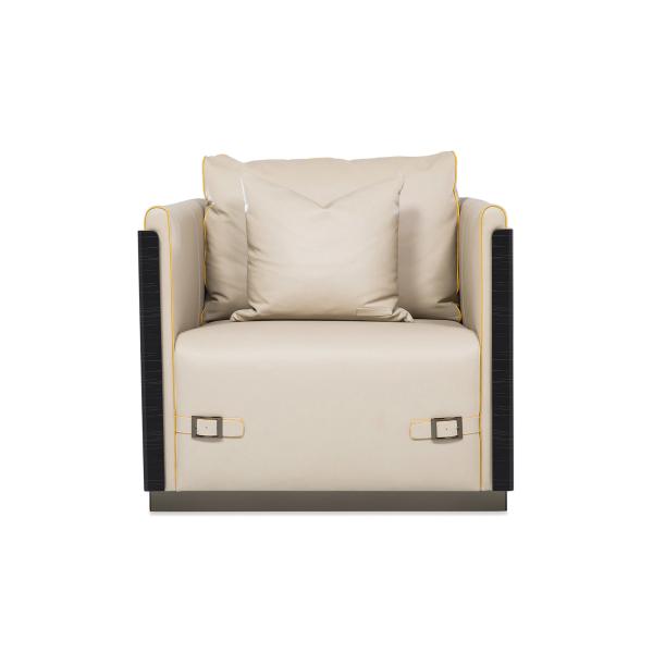 Light luxury design furniture of fashion sofas by Leather upholstered with glossy painting wood frame