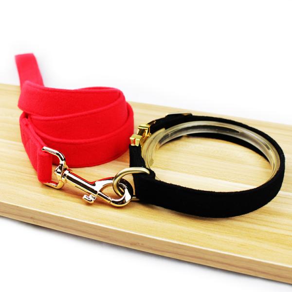 Custom Printed Logo Dog Collar Leash Set 4 Size Luxury Padded Decorative Velvet