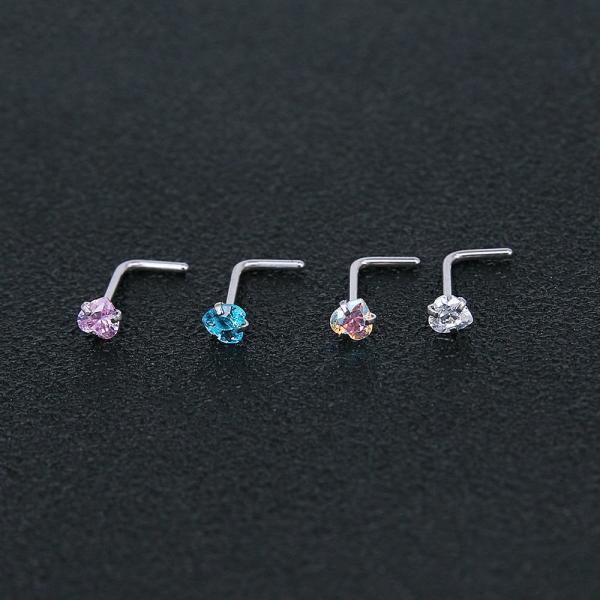 Heart Nose Stud l Shape Stainless Steel Crystal Rhinestone Nose Piercing Jewelry Nose Rngs And Studs