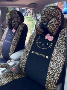 China 18pcs leopard hello kitty auto car cushion rearview saddle seat covers car kits wholesale