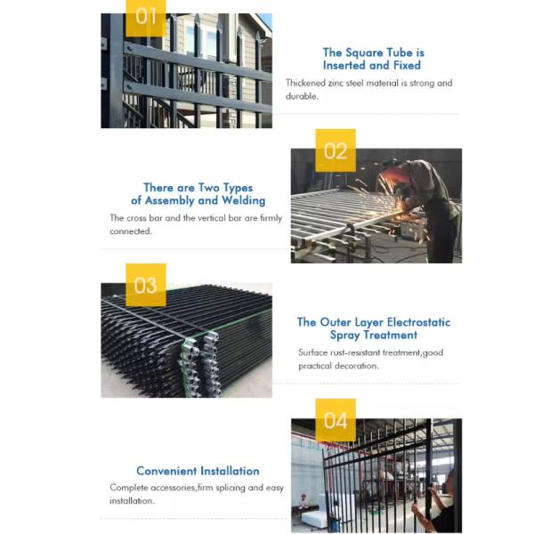 Outdoor Tubular Driveway Gates 12FT Spear Top Black Aluminum Sliding Gate