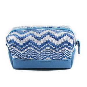 Custom Blue Women Jute Leather Zipper Cosmetic Bags With Compartments