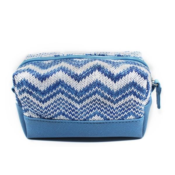Quality Custom Blue Women Jute Leather Zipper Cosmetic Bags With Compartments for sale