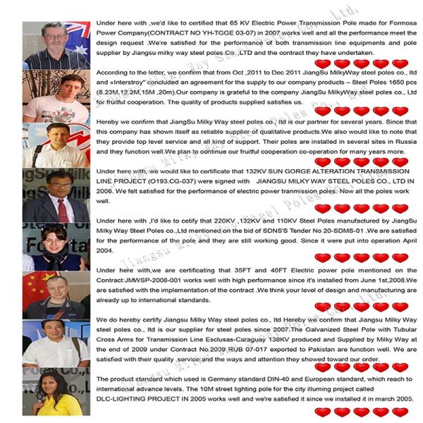 Galvanized Distribution Steel Pole 30FT 9150mm 3.0mm Thickness