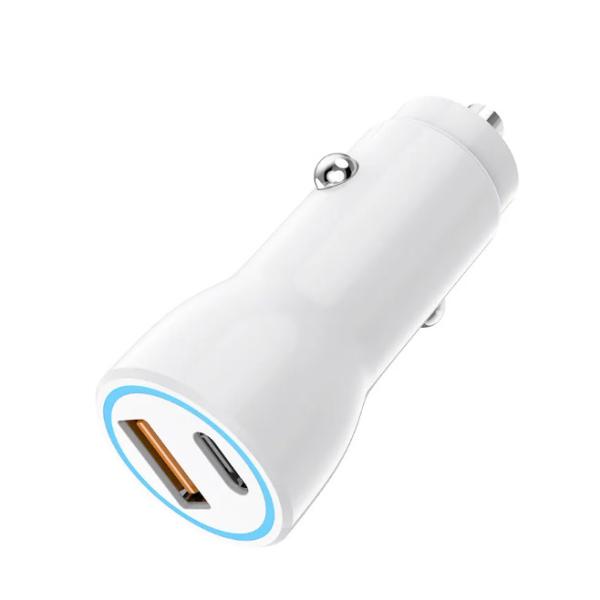 PD QC 20W USB A USBC Dual Ports Car Fast Charger Smartphone With Light Output 2 In 1 Travel Charger