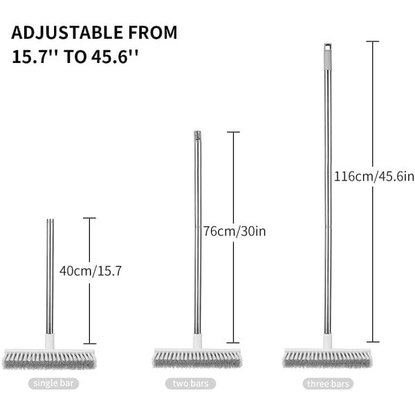 2 In 1 Stiff Bristle Floor Scrub Brush With Long Handle 15.7" To 45.6" 26cm Wide