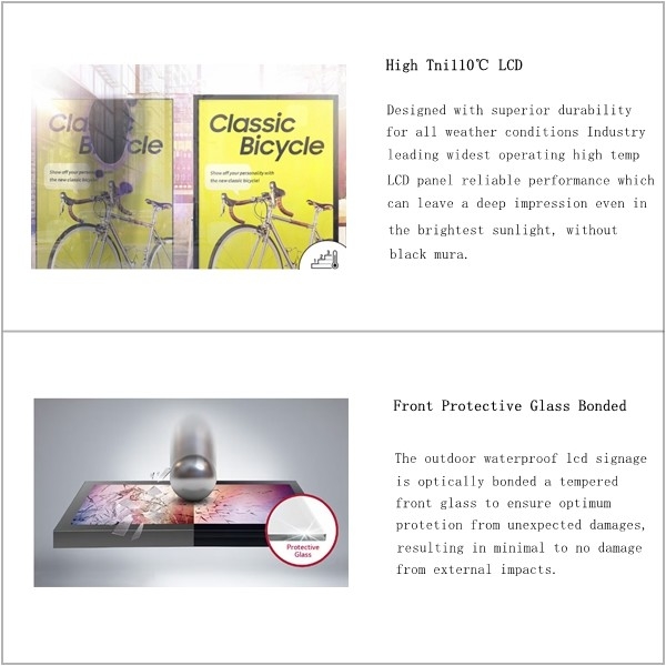 Large Size 86 inches IP66 Waterproof 3500nits Full Outdoor LCD Display UHD Advertising