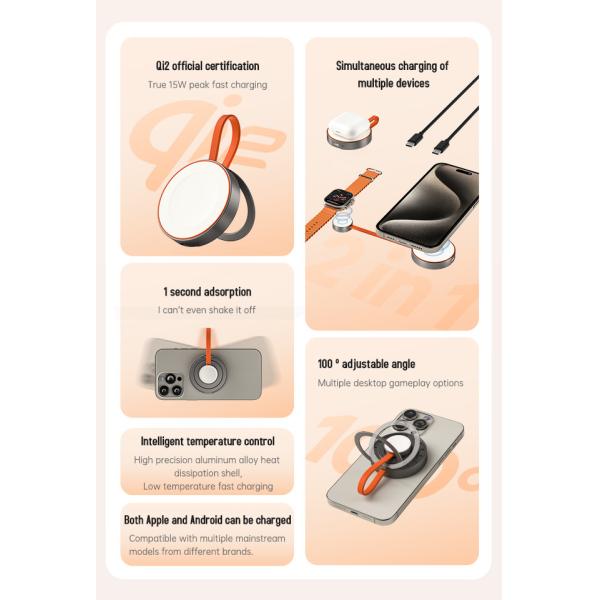 Magnetic Metal Iphone 15 Pro Max Charger Wireless Apple 3 In 1 Charger