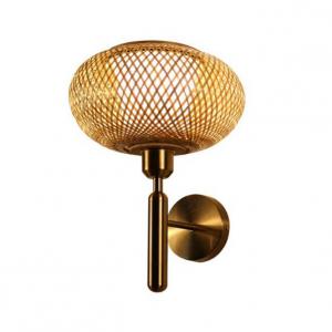 China Round Bamboo Wicker Rattan Wall Sconce 3500K For Indoor Bathroom wholesale