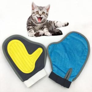 China Soft Silicone Grooming Brush Glove Double Purpose Mesh Cat Hair Glove on sale