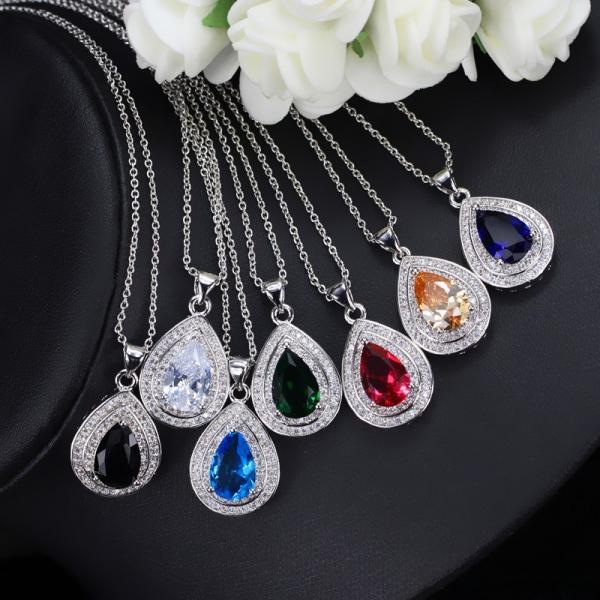 Hot selling Womens Luxury Wedding Flower CZ Zircon jewelry Set Fashion Waterdrop Necklace Earrings Set Jewellery sets