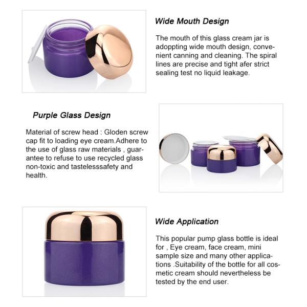 Manufacturer Custom Cream Packaging Glass 30ml Purple Cream Glass Jar For Cosmetic