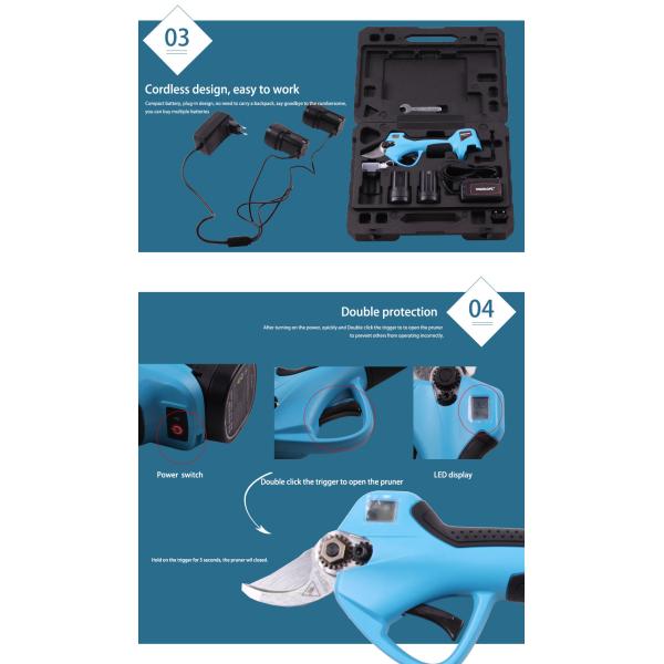 Swansoft LED Display Li-ion battery powered cordless electric pruning operated tree prunner cutting scissors pruner