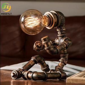 China Creative Industrial Retro Wrought Iron Water Pipe Lamp Cafe Bar Bedroom Study Bedside Nightlight on sale