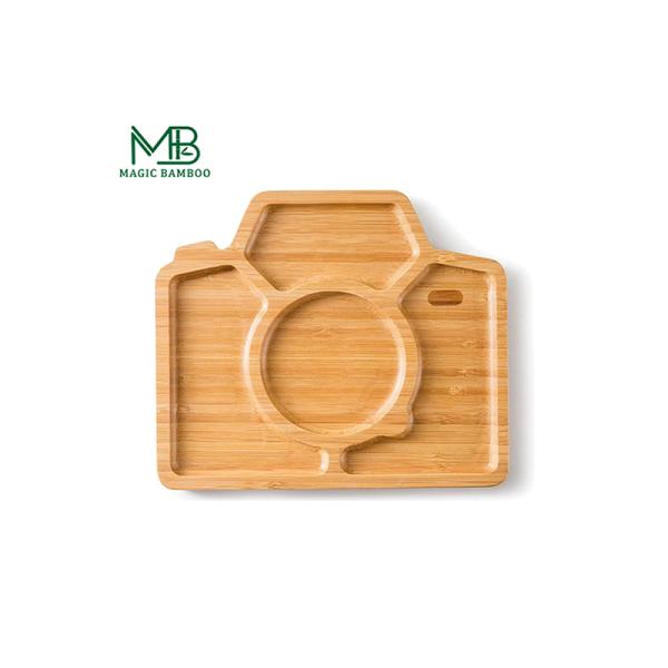 Safe and Stylish Camera-Shaped Bamboo Plate Bowl with Minimalist Design 1 Quantity