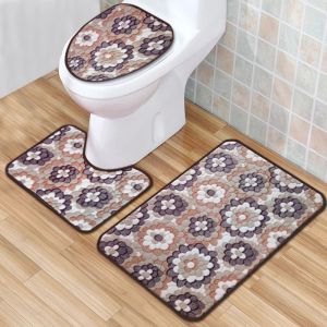 China OEM ODM Three Piece Bathroom Rugs Toilet Tank Cover Set Washable on sale