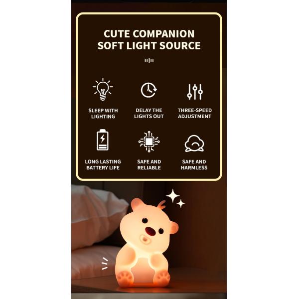 Cute Bear Shape Silicone Night Light Silicone Bedroom Decor Table Rechargeable Bedside Lamp