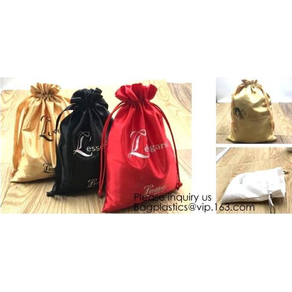 Black Satin Drawstring Bag With Gold Printing And Ribbon, Various Color Thick Matt Satin Dust Bag,Small Silver Satin Dra