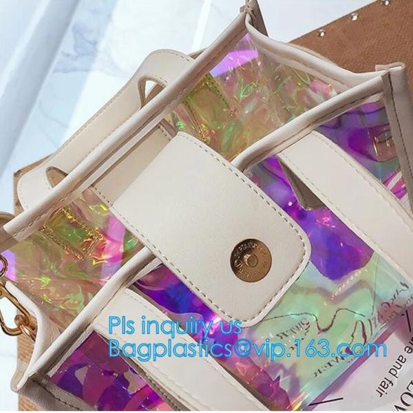 Jelly color laser shoulder bag pvc leather tote bag, Studded Clear Tote/PVC shoulder bag, Fashion Translucent Hologram K