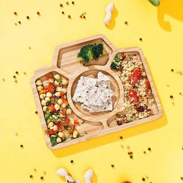 Safe and Stylish Camera-Shaped Bamboo Plate Bowl with Minimalist Design 1 Quantity