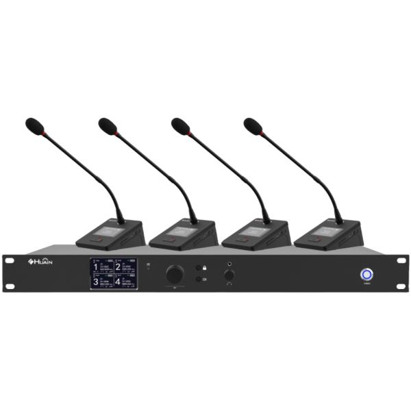 Wireless Microphone System Physical Button UHF 4 Channel Lecture Desktop Gooseneck Mic for Karaoke Church Conference