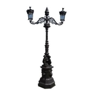 China Outdoor Decorative Antique Cast Iron Street Lamp Post Round Two Classical Light Pole on sale