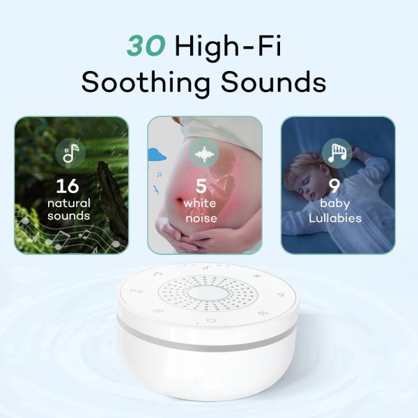 Portable White Noise Machine with 30 Sounds and Night Light